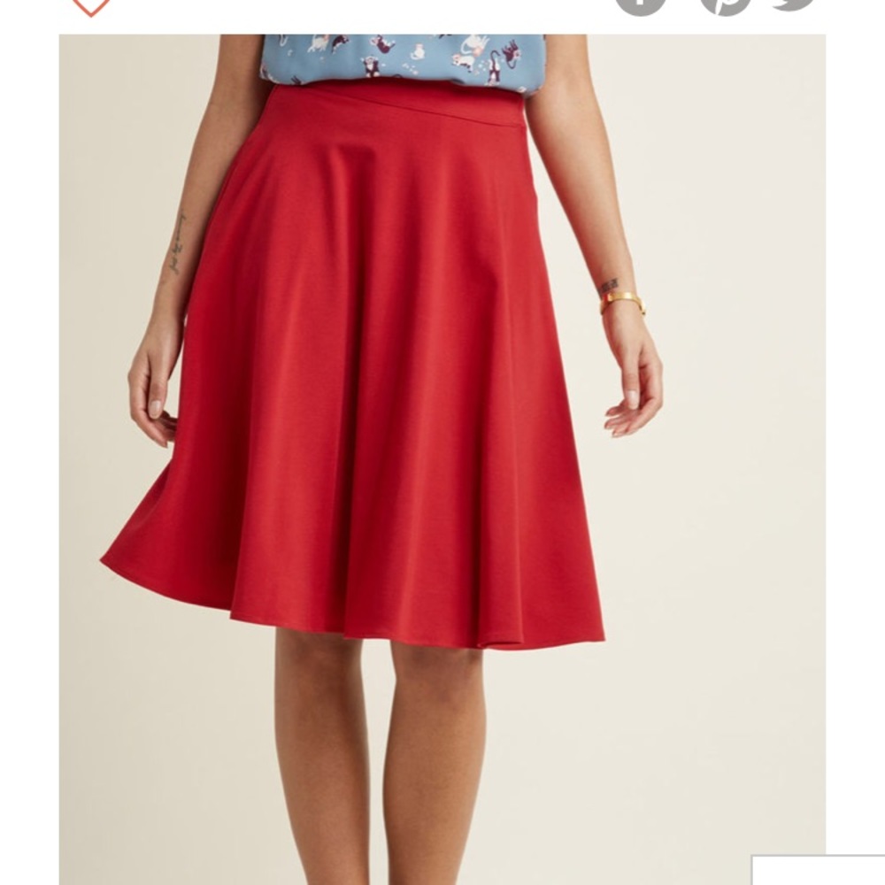 ModCloth “Just This Sway” A-Line Midi Skirt in Red